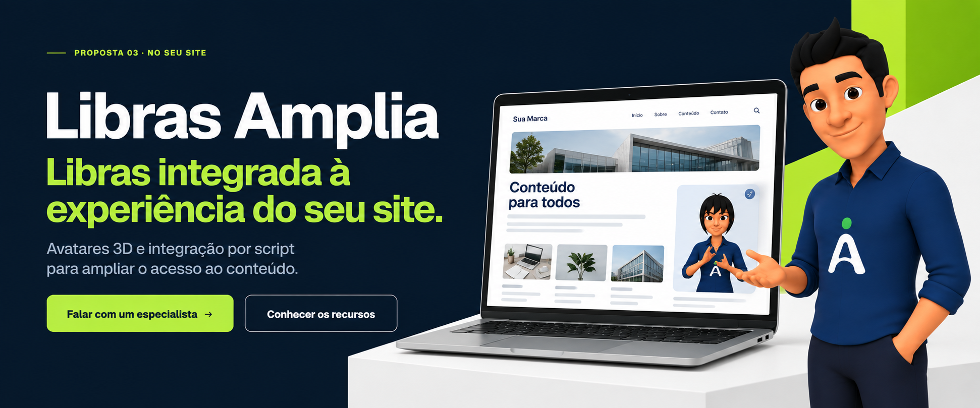 Libras Amplia demonstrado em um notebook com avatar 3D